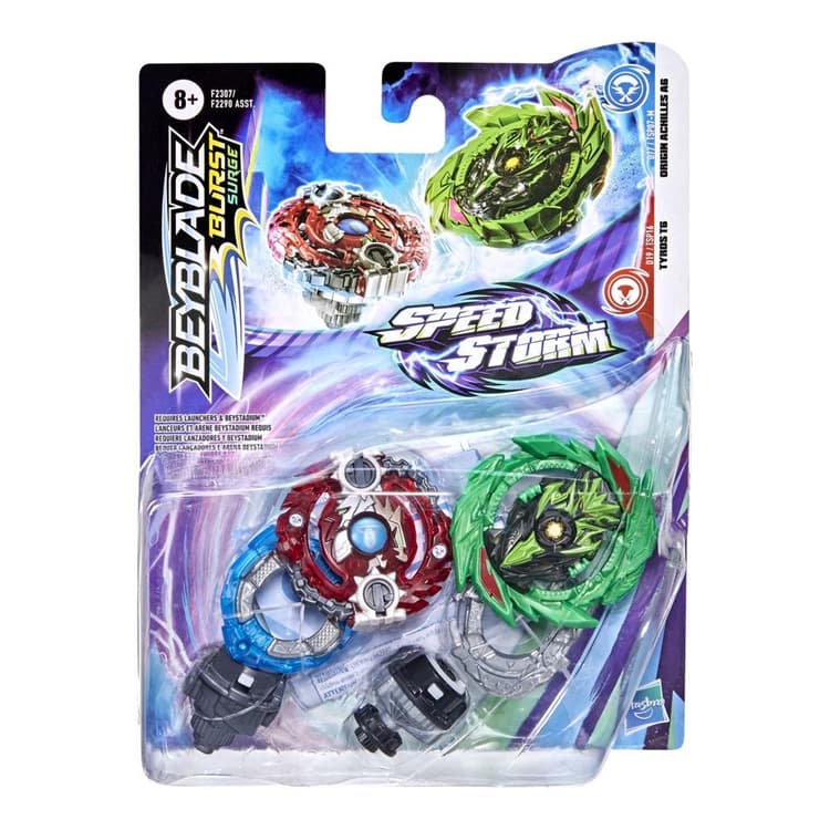 Beyblade Burst Surge Speedstorm Origin Achilles A6 and Tyros T6 Spinning Top Dual Pack -- Battling Game Top Toy