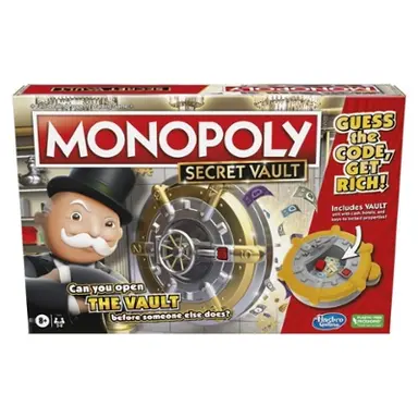 Monopoly Secret Vault Board Game for Kids Ages 8 and Up, Family Board Game for 2-6 Players, Includes Vault