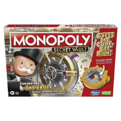 Monopoly Secret Vault Board Game for Kids Ages 8 and Up, Family Board Game for 2-6 Players, Includes Vault
