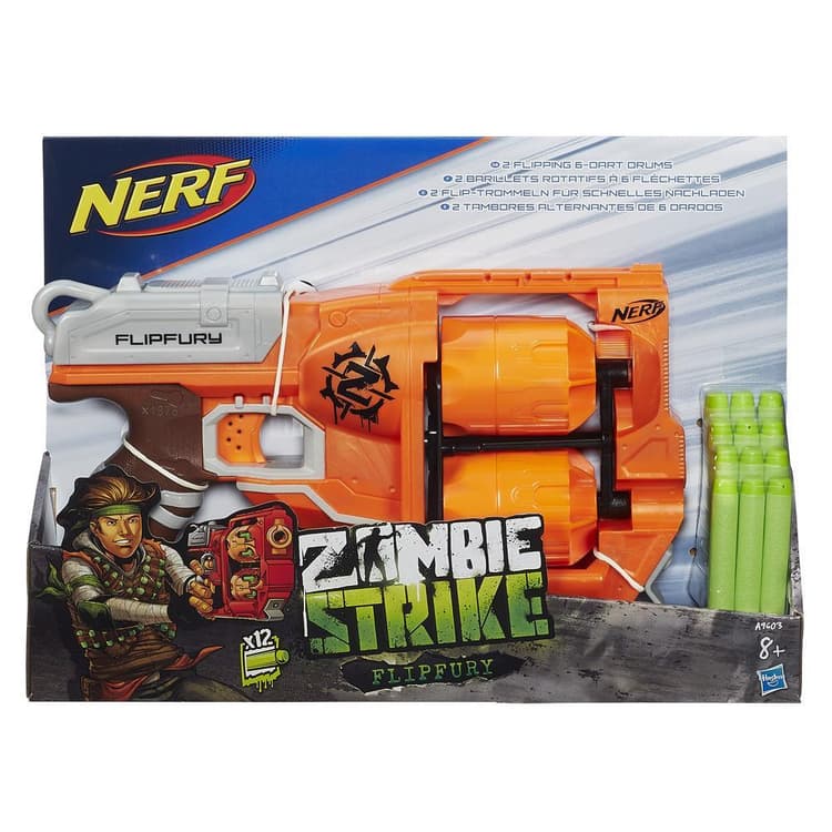 FlipFury Nerf Zombie Strike Toy Blaster with 2 Flipping Drums and 12 Official Nerf Zombie Strike Elite Darts – For Kids, Teens, Adults