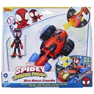 Marvel Spidey and His Amazing Friends Glow Tech Techno-Racer Vehicle, Preschool Toy with Lights and Sounds, Age 3 and Up