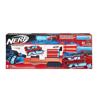 Nerf Mega XL Boom Dozer Blaster, Largest Nerf Mega Darts Ever, XL 6-Dart Rotating Drum, 6 Nerf Mega XL Whistler Darts