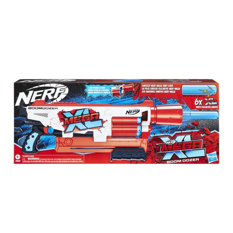 Nerf Mega XL Boom Dozer Blaster, Largest Nerf Mega Darts Ever, XL 6-Dart Rotating Drum, 6 Nerf Mega XL Whistler Darts