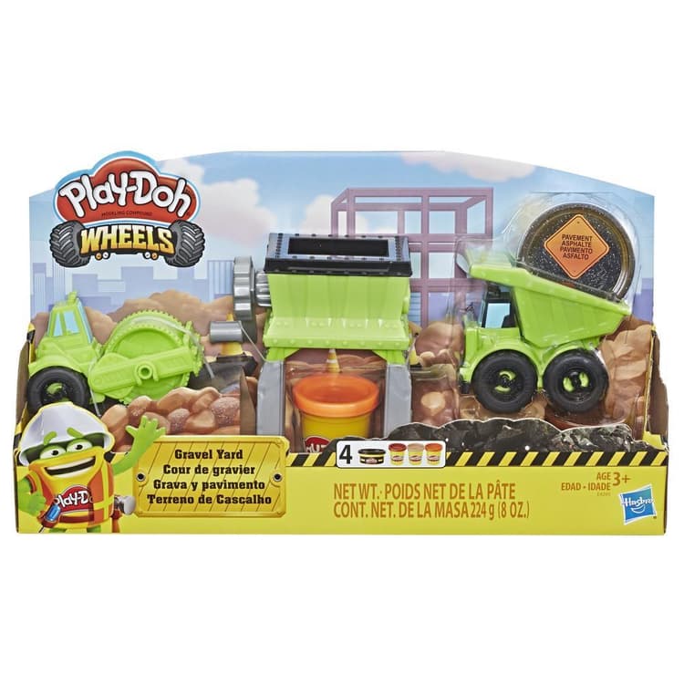 Play-Doh Wheels Gravel Yard Construction Toy with Non-Toxic Pavement Buildin' Compound Plus 3 Additional Colors