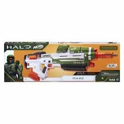 Lanzador motorizado Nerf Halo MA40 - Incluye 10 dardos Nerf oficiales y clip extraíble de 10 dardos y puente del riel