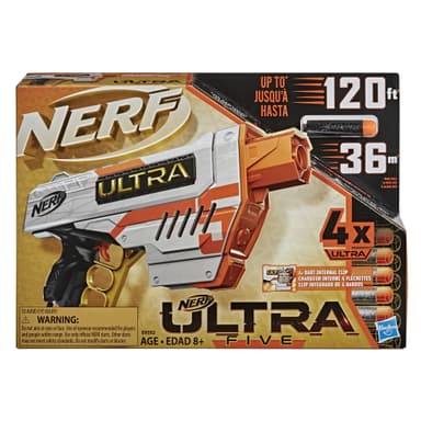 Nerf Ultra Five Blaster -- 4-Dart Internal Clip, 4 Nerf Ultra Darts, Dart Storage, Compatible Only with Nerf Ultra Darts