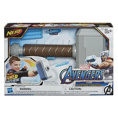 NERF Power Moves Marvel Avengers Thor Hammer Strike NERF Dart-Launching Toy for Kids Roleplay, Kids Ages 5 and Up