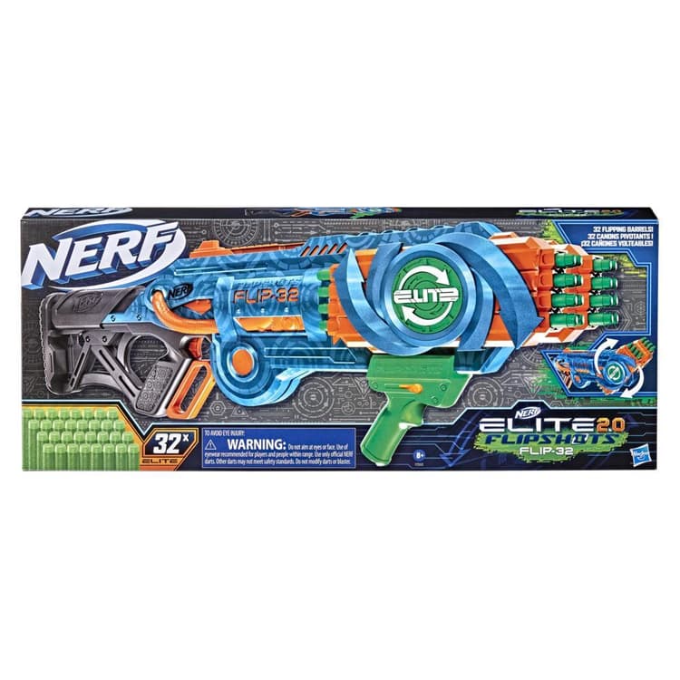 Nerf Elite 2.0 Flipshots Flip-32 Blaster, 32 Dart Barrels Flip to Double Your Firepower, 32-Dart Capacity, 32 Nerf Darts