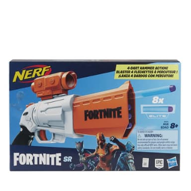 Nerf Fortnite - Lanzador SR - 4 dardos con percutor - Incluye mira removible y 8 dardos Nerf Elite oficiales