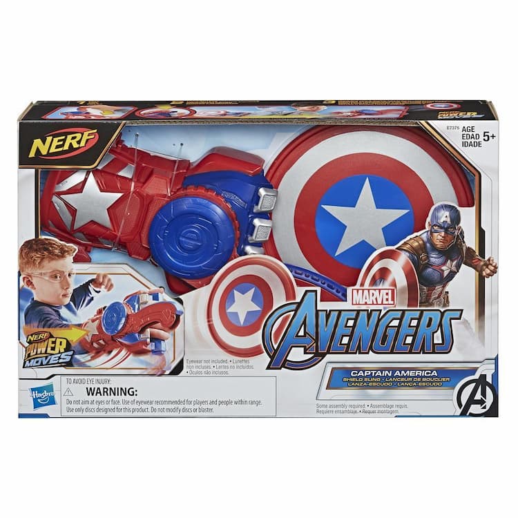 NERF Power Moves Marvel Avengers Captain America Shield Sling Disc-Launching Toy for Kids Roleplay, Kids Ages 5 and Up