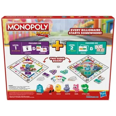Monopoly Junior Board Game, 2-Sided Gameboard, 2 Games in 1, Monopoly Game for Ages 4+