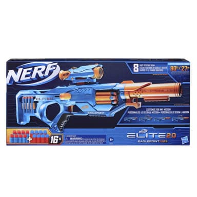 Nerf Elite 2.0 Eaglepoint RD-8 Blaster -- 8-Dart Drum, Detachable Scope and Barrel, 16 Nerf Darts, Bolt Action