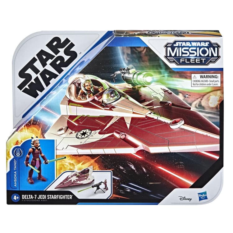 Star Wars Mission Fleet, Ahsoka Tano, Delta-7 Jedi Starfighter, Attaque en chasseur stellaire, figurine et véhicule, 6 cm