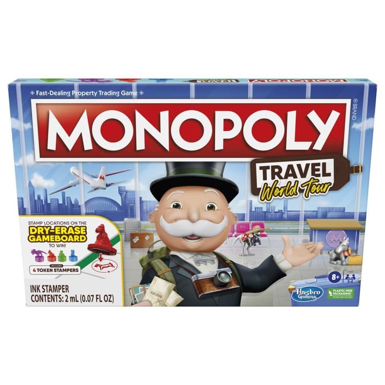 Monopoly Voyage Tour du monde, jeu de plateau, jeux de société familial, à partir de 8 ans