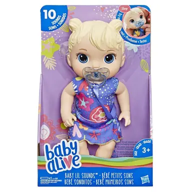 Baby Alive Baby Lil Sounds: Interactive Baby Doll for Girls and Boys Ages 3 and Up, Makes 10 Sound Effects, including Giggles, Cries, Baby Doll with Pacifier