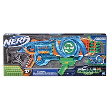 Nerf Elite 2.0 Flipshots Flip-32 Blaster, 32 Dart Barrels Flip to Double Your Firepower, 32-Dart Capacity, 32 Nerf Darts