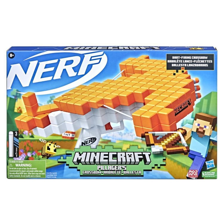 Nerf Minecraft Pillager's Crossbow Dart-Blasting Crossbow, Real Crossbow Action, Includes 3 Official Nerf Elite Darts