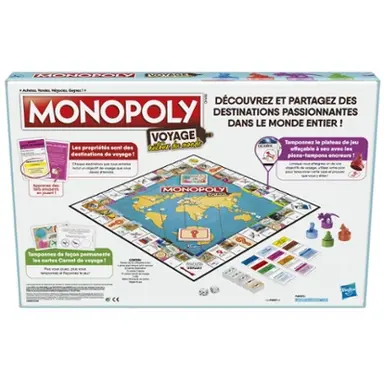 Monopoly Travel World Tour Board Game for Families and Kids Ages 8+, Includes Token Stampers and Dry-Erase Gameboard