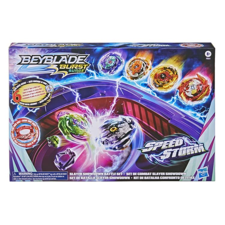 Beyblade Burst Surge Speedstorm Slayer Showdown Battle Set –Battle Game Set with Beystadium, 6 Toy Tops and 2 Launchers