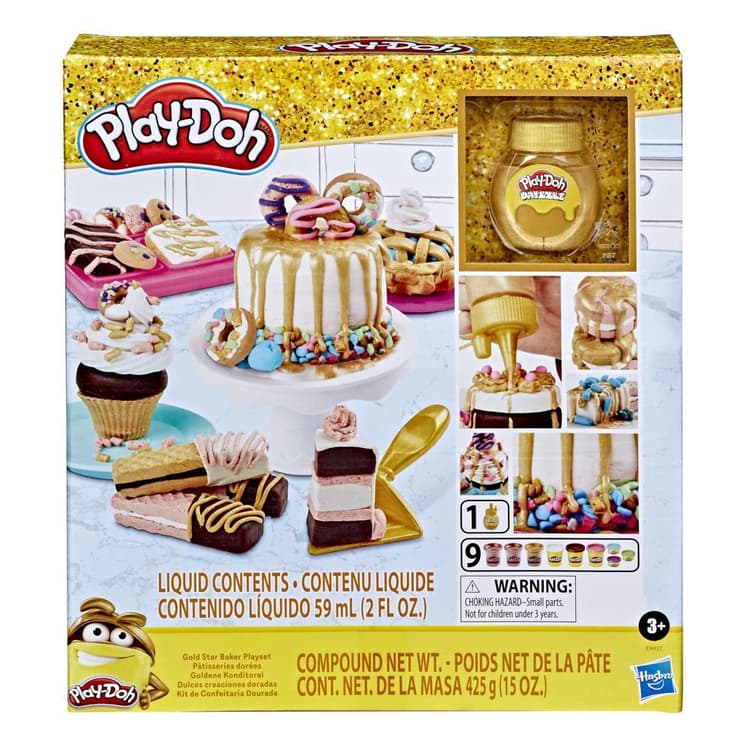 Play-Doh Gold Collection Gold Star Baker Playset with Gold Drizzle Compound and 9 Play-Doh Cans Including Rose Gold