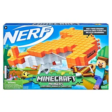 Nerf Minecraft Pillager's Crossbow Dart-Blasting Crossbow, Real Crossbow Action, Includes 3 Official Nerf Elite Darts