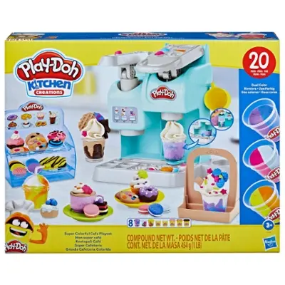 Play-Doh Kitchen Creations Super Colorful Cafe Play Food Coffee Toy with 20 Accessories and 8 Cans