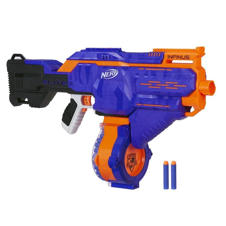 Lançador de brinquedo motorizado Infinus Nerf N-Strike Elite com tecnologia de recarregamento rápido, tambor para 30 dardos e 30 dados oficiais Nerf Elite para crianças, adolescentes e adultos.