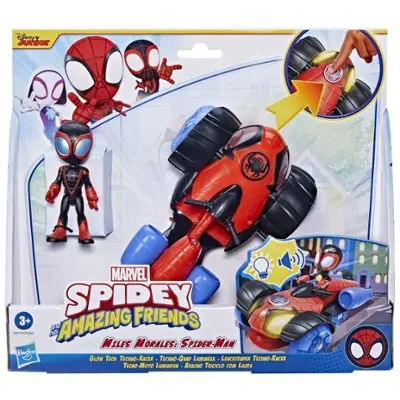 Marvel Spidey and His Amazing Friends Glow Tech Techno-Racer Vehicle, Preschool Toy with Lights and Sounds, Age 3 and Up