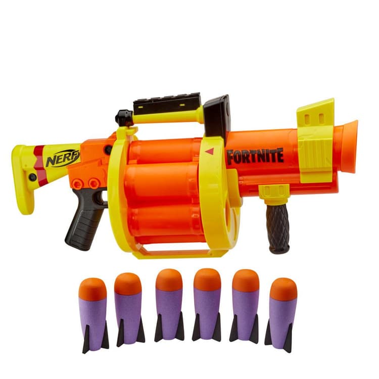 Nerf Fortnite GL Rocket-Firing Blaster – trumma för 6 raketer, pumpfunktion – 6 officiella Nerf-raketer medföljer