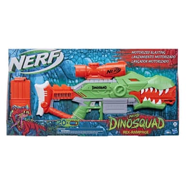 Nerf DinoSquad Rex-Rampage Motorized Dart Blaster, 10-Dart Clip, 20 Nerf Darts, 10-Dart Storage- T-Rex Dinosaur Design